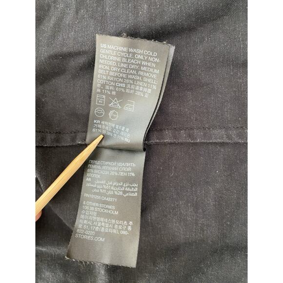 & Other Stories Women Black Trench Coat Sz 0 Linen Blend Lightweight Old Money - Picture 10 of 16
